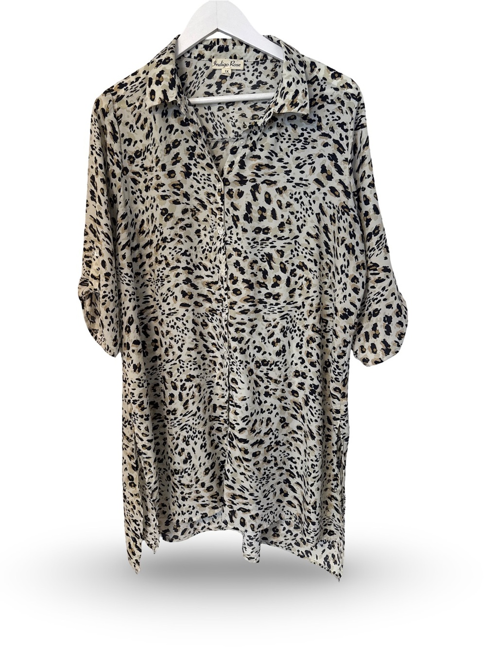 Indigo Rose Leopard Print Button-Front Camisole Top - Ivory/Black